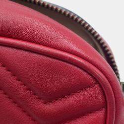 Pre Owned Gucci Gg Marmont Mini Shoulder Bag Red/Beige Leather Size Mini