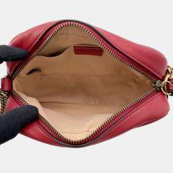 Pre Owned Gucci Gg Marmont Mini Shoulder Bag Red/Beige Leather Size Mini