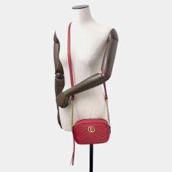 Pre Owned Gucci Gg Marmont Mini Shoulder Bag Red/Beige Leather Size Mini
