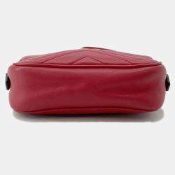 Pre Owned Gucci Gg Marmont Mini Shoulder Bag Red/Beige Leather Size Mini