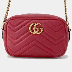 Pre Owned Gucci Gg Marmont Mini Shoulder Bag Red/Beige Leather Size Mini