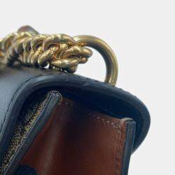 Pre Owned Gucci GG Supreme Padlock Chain shoulder Bag Beige/Black Gg Supreme Leather Size Small