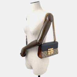 Pre Owned Gucci GG Supreme Padlock Chain shoulder Bag Beige/Black Gg Supreme Leather Size Small