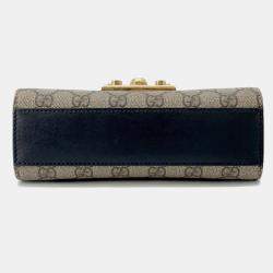 Pre Owned Gucci GG Supreme Padlock Chain shoulder Bag Beige/Black Gg Supreme Leather Size Small
