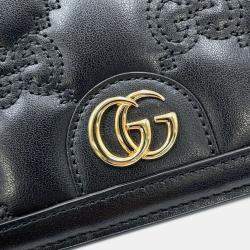 Pre Owned Gucci Gg Matelasse Chain Wallet Black Leather