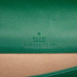 Pre Owned Gucci Green Mini GG Marmont Matelasse Leather Wallet On Chain