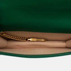 Pre Owned Gucci Green Mini GG Marmont Matelasse Leather Wallet On Chain