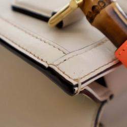 Pre Owned Gucci White Mini Calfskin Bamboo Diana Satchel