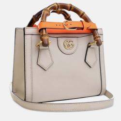 Pre Owned Gucci White Mini Calfskin Bamboo Diana Satchel