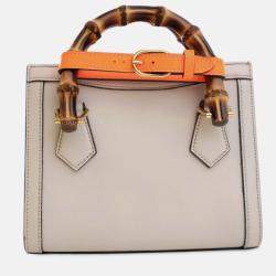 Pre Owned Gucci White Mini Calfskin Bamboo Diana Satchel