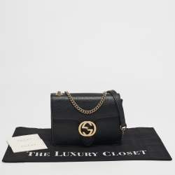 Pre Owned Gucci Black Leather Dollar Interlocking G Shoulder Bag
