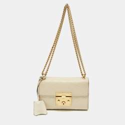Pre Owned Gucci Off White Guccissima Leather Small Padlock Shoulder Bag