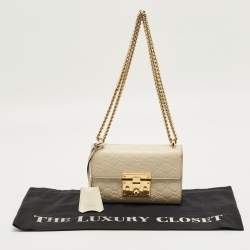 Pre Owned Gucci Off White Guccissima Leather Small Padlock Shoulder Bag