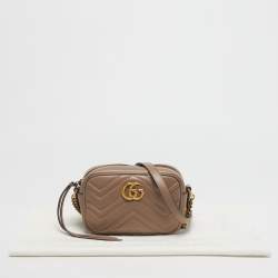 Pre Owned Gucci Beige Matelassé Leather Mini GG Marmont Camera Bag