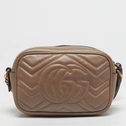 Pre Owned Gucci Beige Matelassé Leather Mini GG Marmont Camera Bag