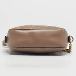 Pre Owned Gucci Beige Matelassé Leather Mini GG Marmont Camera Bag
