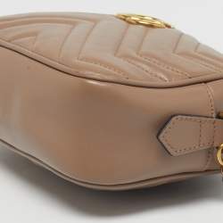Pre Owned Gucci Beige Matelassé Leather Mini GG Marmont Camera Bag
