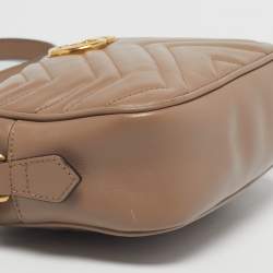 Pre Owned Gucci Beige Matelassé Leather Mini GG Marmont Camera Bag