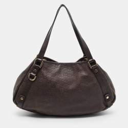 Pre Owned Gucci Dark Brown Guccissima Leather Abbey Hobo