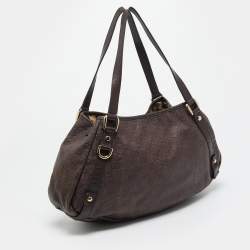 Pre Owned Gucci Dark Brown Guccissima Leather Abbey Hobo