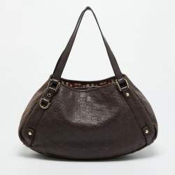 Pre Owned Gucci Dark Brown Guccissima Leather Abbey Hobo