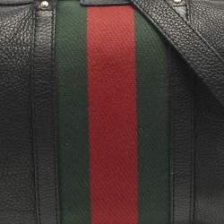 Pre Owned Gucci Web Medium Black Leather Boston Bag