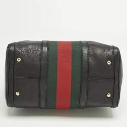 Pre Owned Gucci Web Medium Black Leather Boston Bag