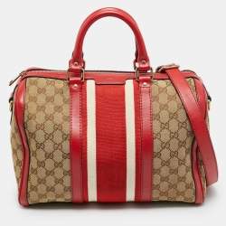 Pre Owned Gucci Joy Medium Red GG Canvas and Leather Boston Bag