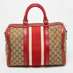 Pre Owned Gucci Joy Medium Red GG Canvas and Leather Boston Bag