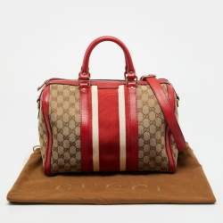 Pre Owned Gucci Joy Medium Red GG Canvas and Leather Boston Bag