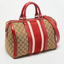 Pre Owned Gucci Joy Medium Red GG Canvas and Leather Boston Bag