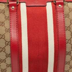 Pre Owned Gucci Joy Medium Red GG Canvas and Leather Boston Bag