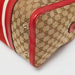 Pre Owned Gucci Joy Medium Red GG Canvas and Leather Boston Bag