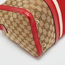 Pre Owned Gucci Joy Medium Red GG Canvas and Leather Boston Bag