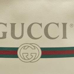 Pre Owned Gucci Logo Print Off White Leather Zip Pouch