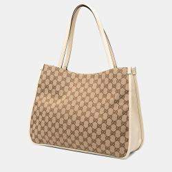 مملوكة مسبقًا Gucci Brown White Medium GG Canvas Horsebit 1955 Tote