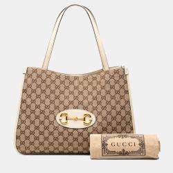 مملوكة مسبقًا Gucci Brown White Medium GG Canvas Horsebit 1955 Tote