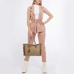 Pre Owned Gucci Bella Brown/Beige GG Canvas and Leather Tote