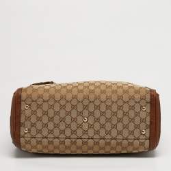 Pre Owned Gucci Bella Brown/Beige GG Canvas and Leather Tote