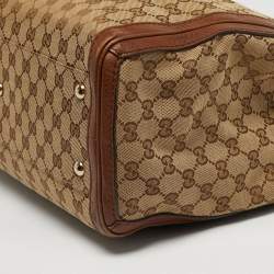 Pre Owned Gucci Bella Brown/Beige GG Canvas and Leather Tote