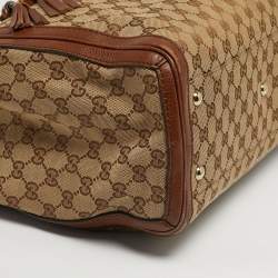 Pre Owned Gucci Bella Brown/Beige GG Canvas and Leather Tote