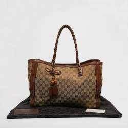 Pre Owned Gucci Bella Brown/Beige GG Canvas and Leather Tote