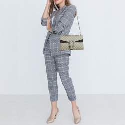 مملوكة مسبقًا حقيبة كتف صغيرة غوتشي دينوسية قماش جي جي سوبريم وزخاف شامواه أسود/بيج