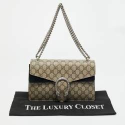 مملوكة مسبقًا حقيبة كتف صغيرة غوتشي دينوسية قماش جي جي سوبريم وزخاف شامواه أسود/بيج
