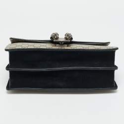 مملوكة مسبقًا حقيبة كتف صغيرة غوتشي دينوسية قماش جي جي سوبريم وزخاف شامواه أسود/بيج