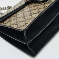 مملوكة مسبقًا حقيبة كتف صغيرة غوتشي دينوسية قماش جي جي سوبريم وزخاف شامواه أسود/بيج