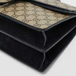 مملوكة مسبقًا حقيبة كتف صغيرة غوتشي دينوسية قماش جي جي سوبريم وزخاف شامواه أسود/بيج