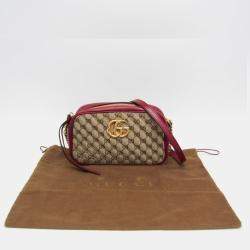 مملوكة مسبقًا Gucci Beige/Red Leather GG Canvas Marmont Small Camera Shoulder Bag
