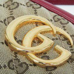مملوكة مسبقًا Gucci Beige/Red Leather GG Canvas Marmont Small Camera Shoulder Bag