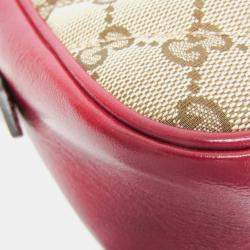 مملوكة مسبقًا Gucci Beige/Red Leather GG Canvas Marmont Small Camera Shoulder Bag